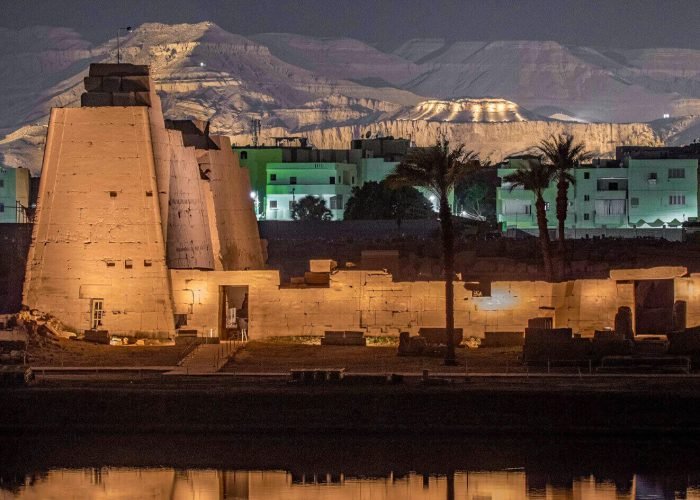 Illuminated Karnak temple at night