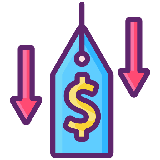 Price tag with downward arrows